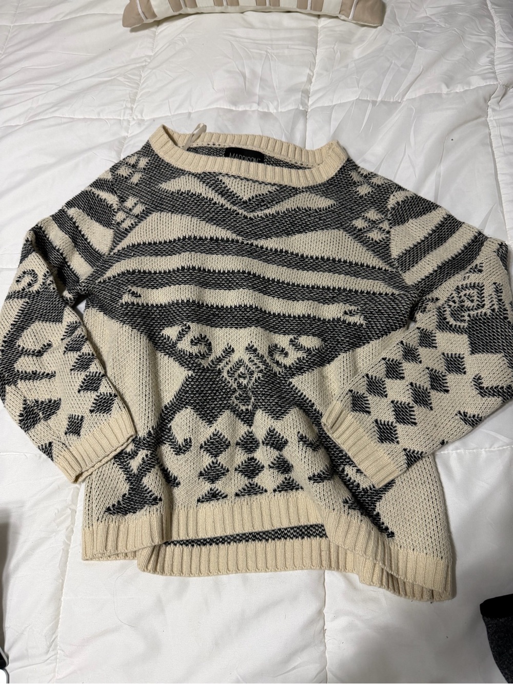 Madison Cream and Black Geometric Knit Sweater petite